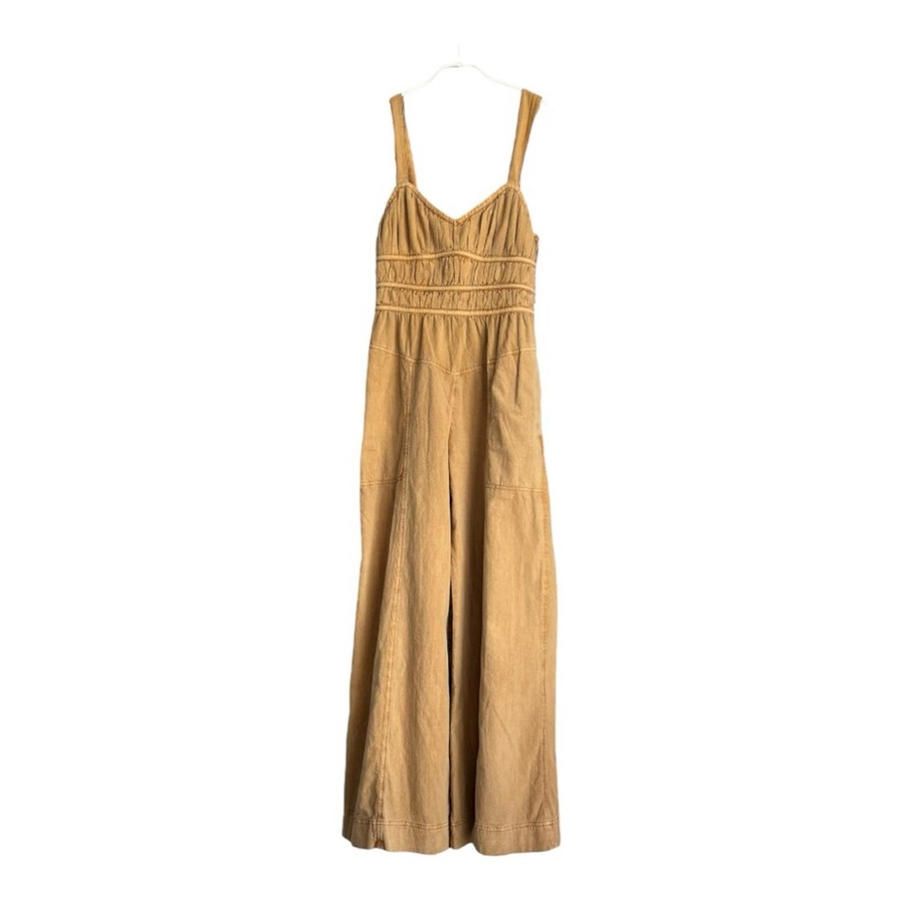 NWT Free People After All Rouched Jumpsuit Sleeveless Golden Nugget Size Small